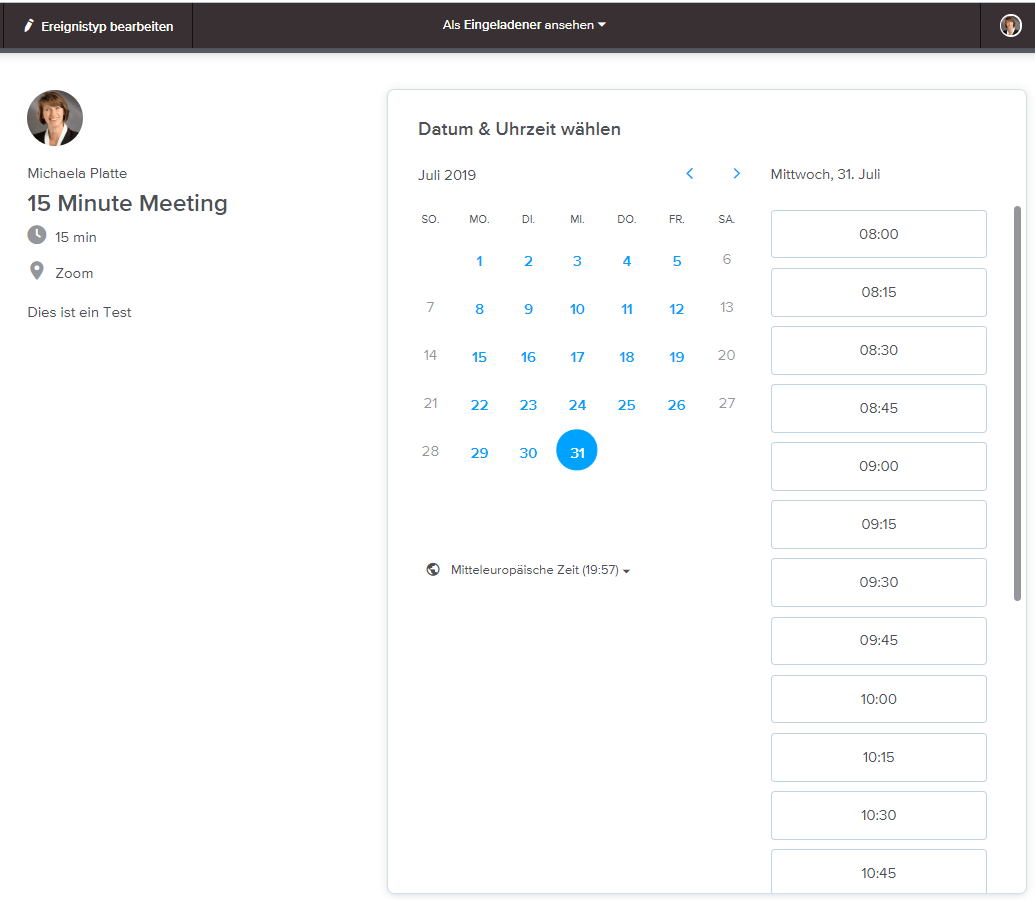 Terminvereinbarung mit Calendly