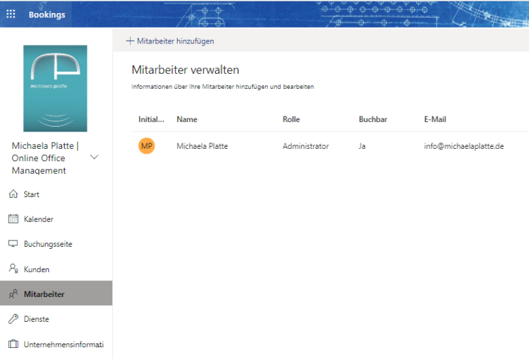 Termine online buchen mit MS Bookings, Mitarbeiter - virtuelle Assistenz