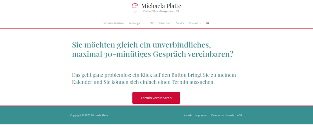 Termine online buchen mit MS Bookings - virtuelle Assistenz, Website Michaela Platte