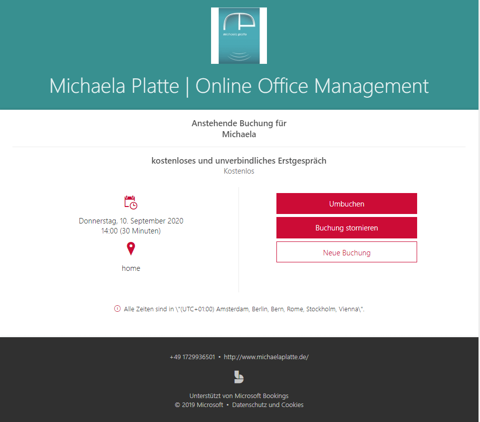 Termine online buchen mit MS Bookings - virtuelle Assistenz, umbuchen