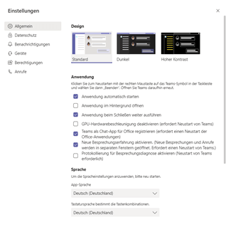 MS Teams Einstellungen Allgemeine