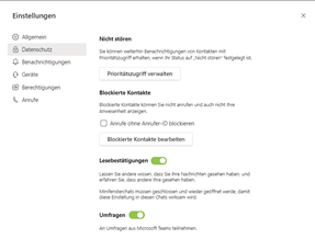 MS Teams Einstellungen Datenschutz