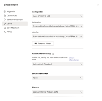 MS Teams Einstellungen Geräte