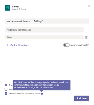 MS Forms Umfrage erstellen in MS Teams Meeting