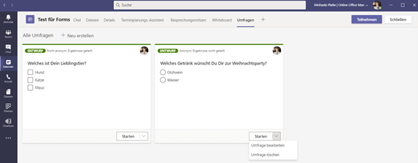 MS Forms Übersicht Umfragen