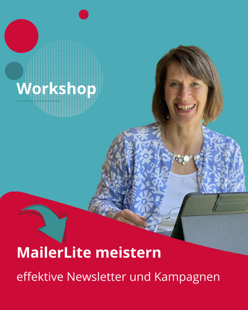 Michaela Platte am Tablet, Bewerbung Workshop MailerLite