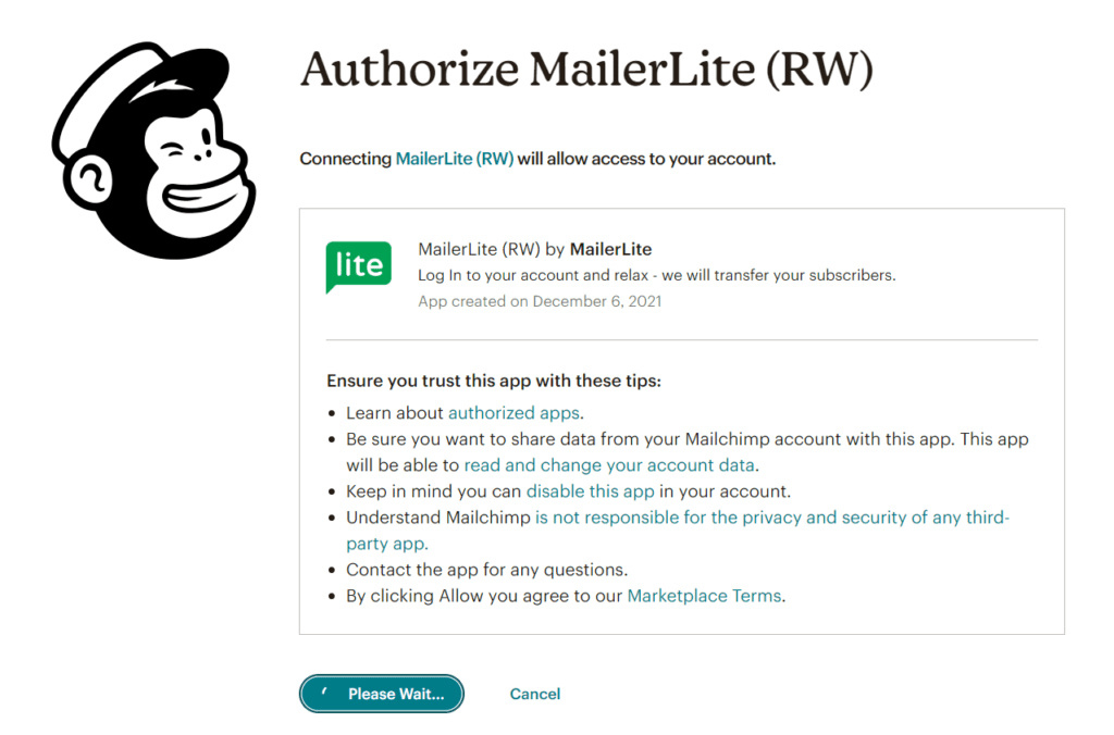 Umzug Mailchimp zu MailerLite Authorisierung