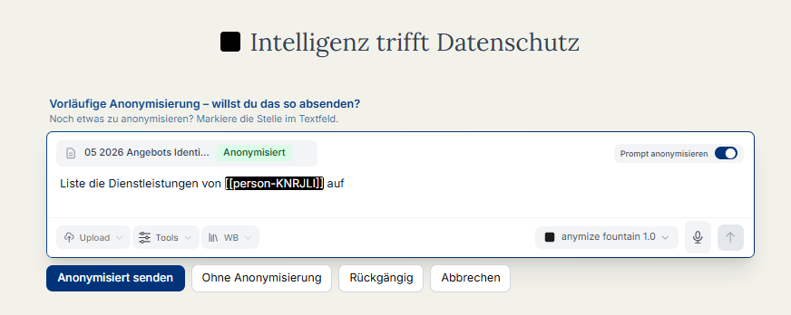 05 2026 anymize Chat Dokument anonymisiert Nachfrage