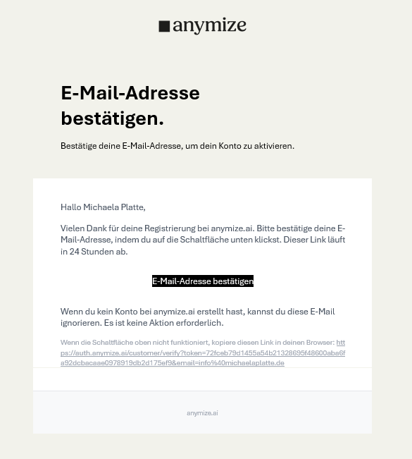 05 2026 anymize Mail zur Bestägigung Anmeldung